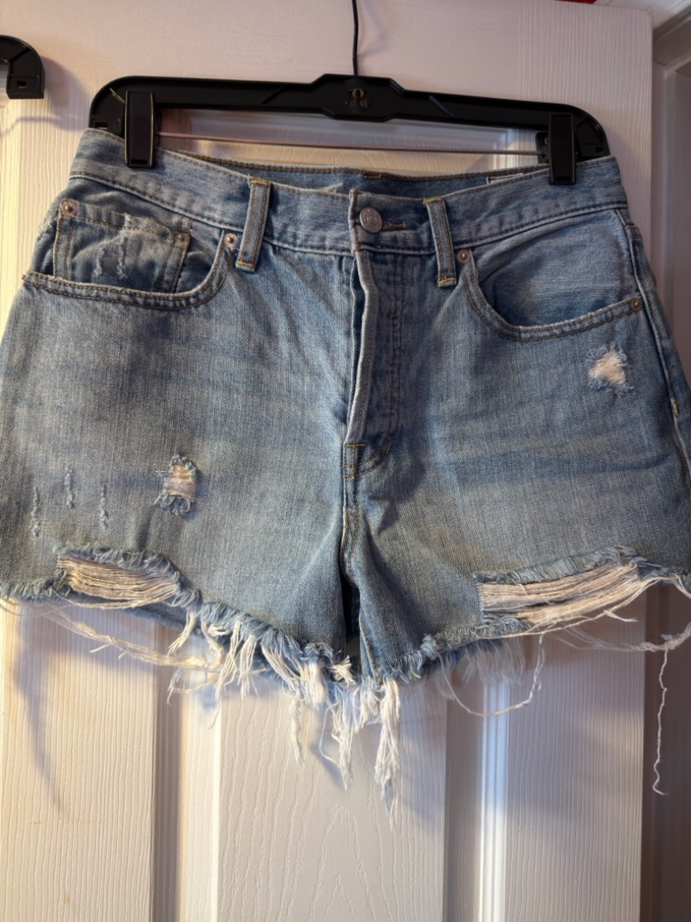 Free People Light Blue Distressed Denim Cutoff Shorts
